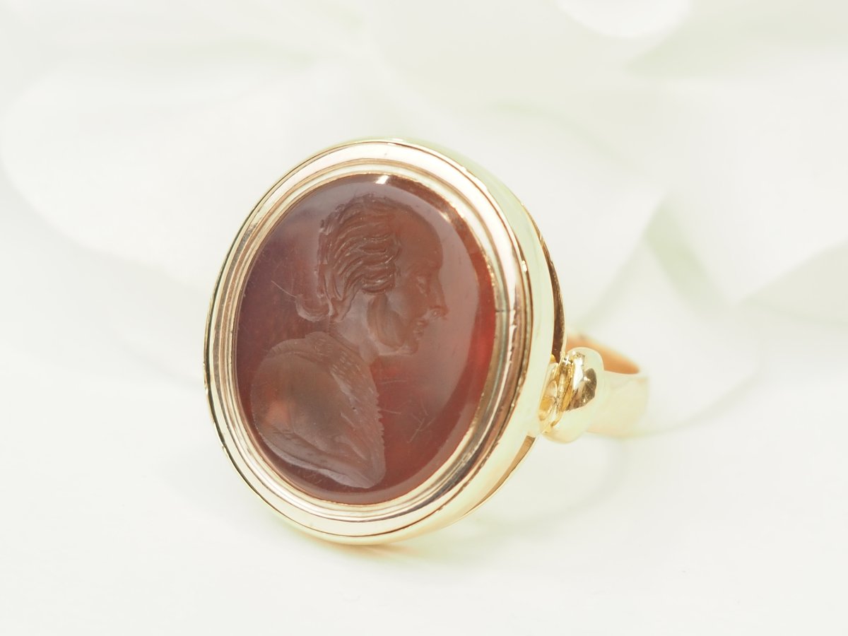 Bague intaille sur cornaline en or jaune et or rose-photo-1