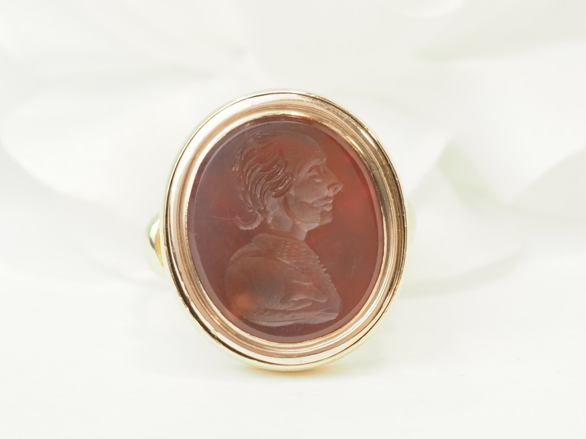 Bague intaille sur cornaline en or jaune et or rose-photo-2