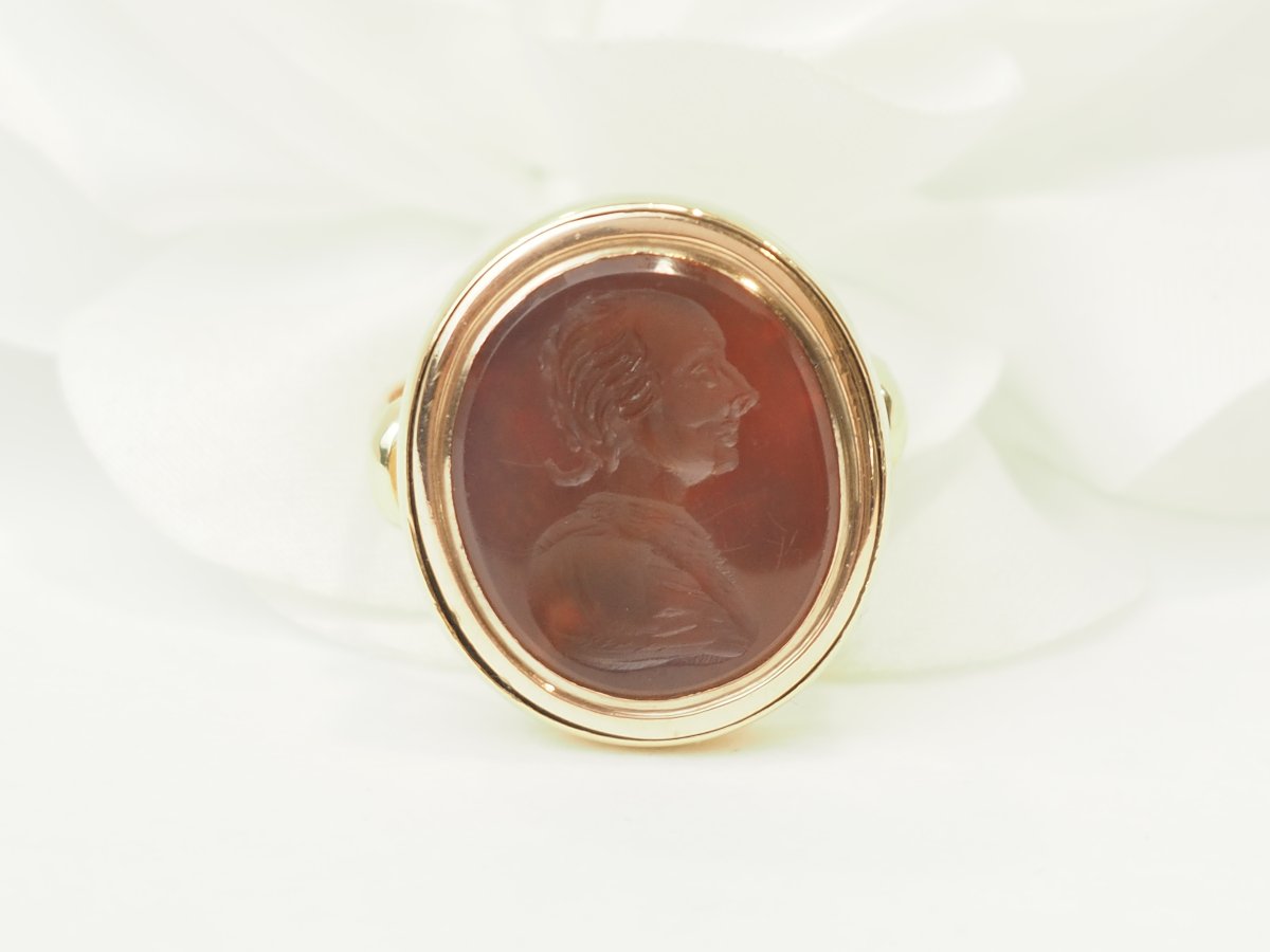 Bague intaille sur cornaline en or jaune et or rose-photo-3