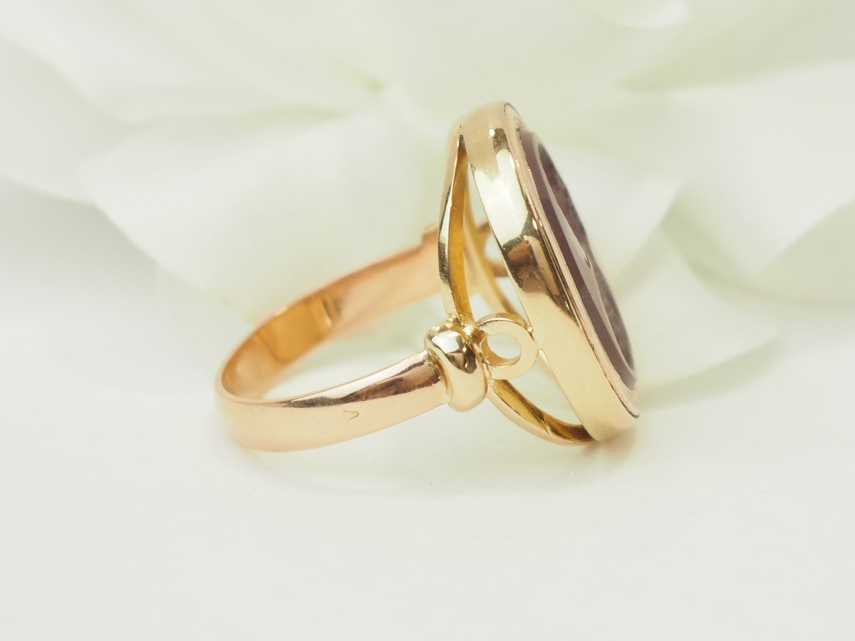 Bague intaille sur cornaline en or jaune et or rose-photo-4