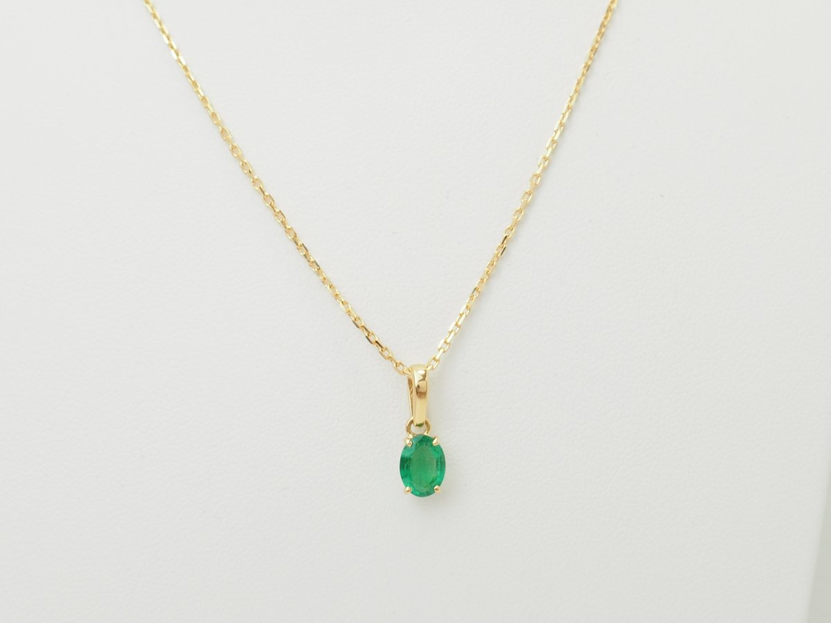 Collier solitaire émeraude naturelle 0,65 carat en or jaune-photo-4