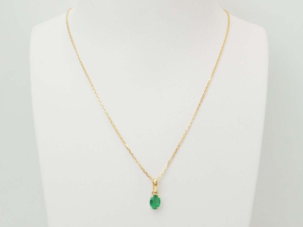 Collier solitaire émeraude naturelle 0,65 carat en or jaune-photo-2