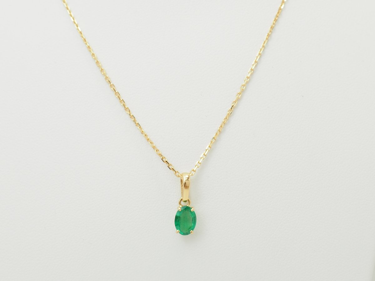 Collier solitaire émeraude naturelle 0,65 carat en or jaune-photo-3