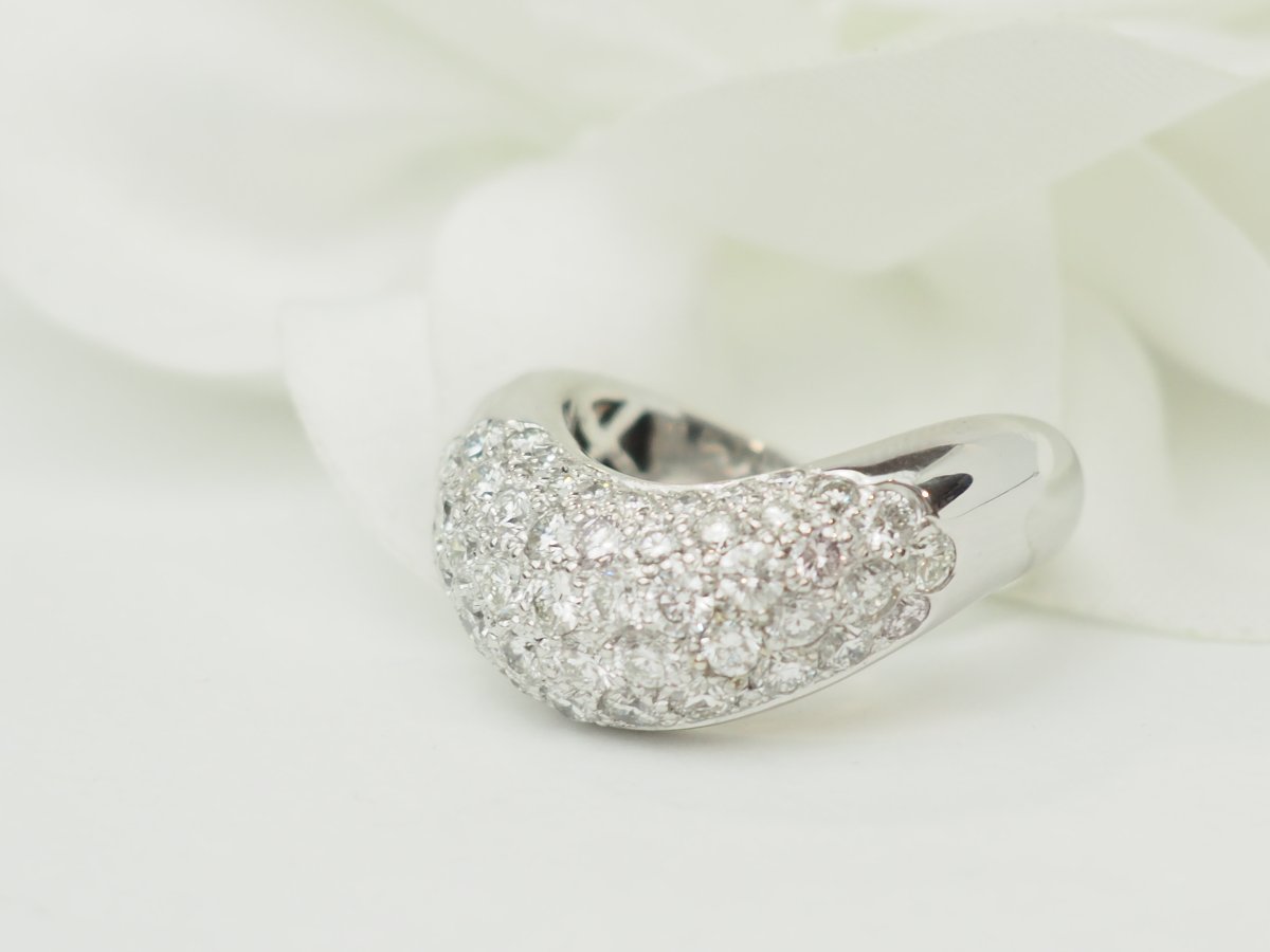 Bague Vague Pavée de Diamants en Or Blanc -photo-4