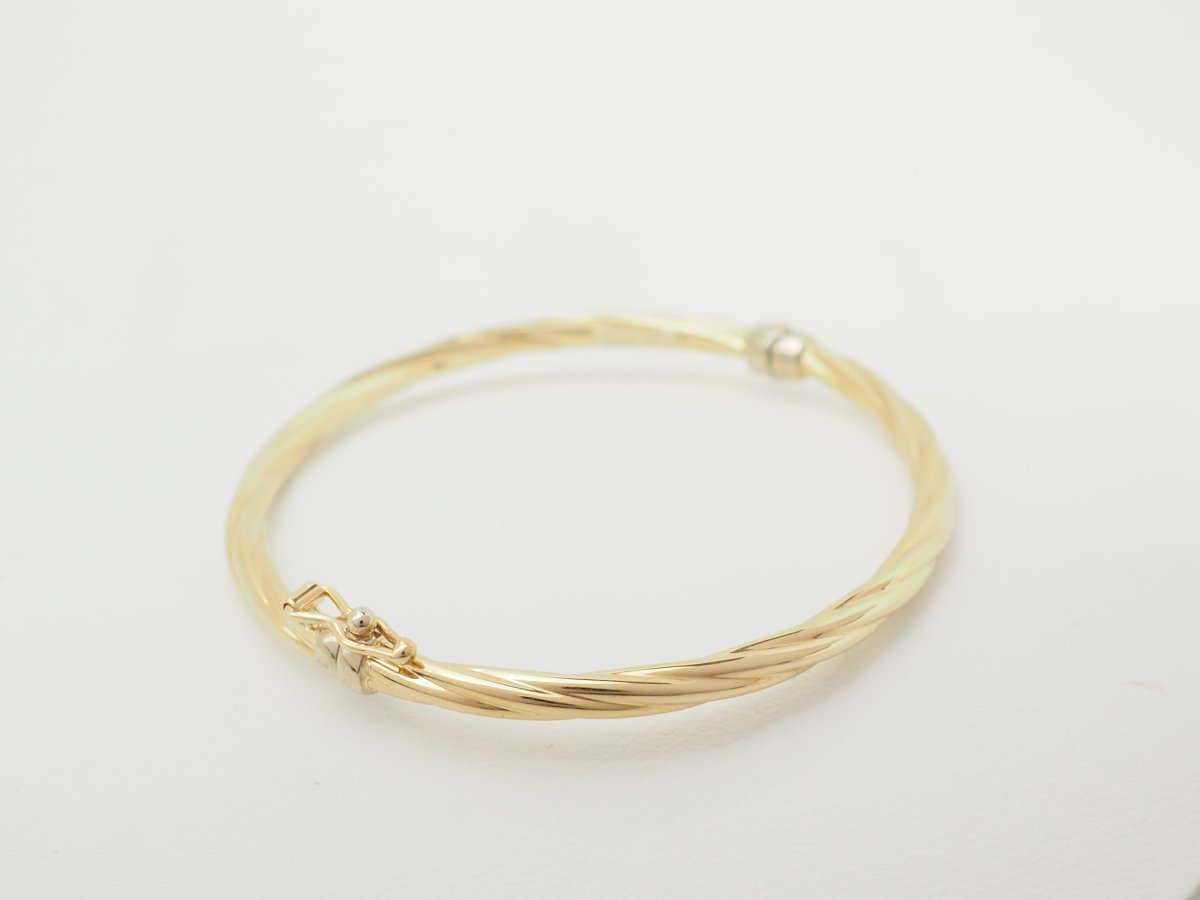 Bracelet ouvrant enfant en or jaune 18 carats – Jonc torsadé-photo-1