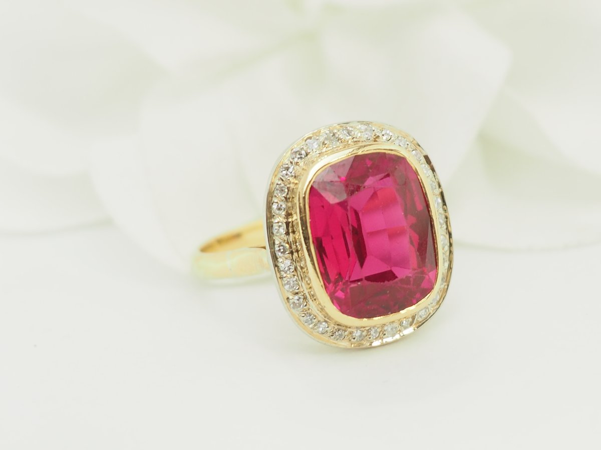 Bague Art nouveau en or jaune rubis de Verneuil et diamants-photo-3