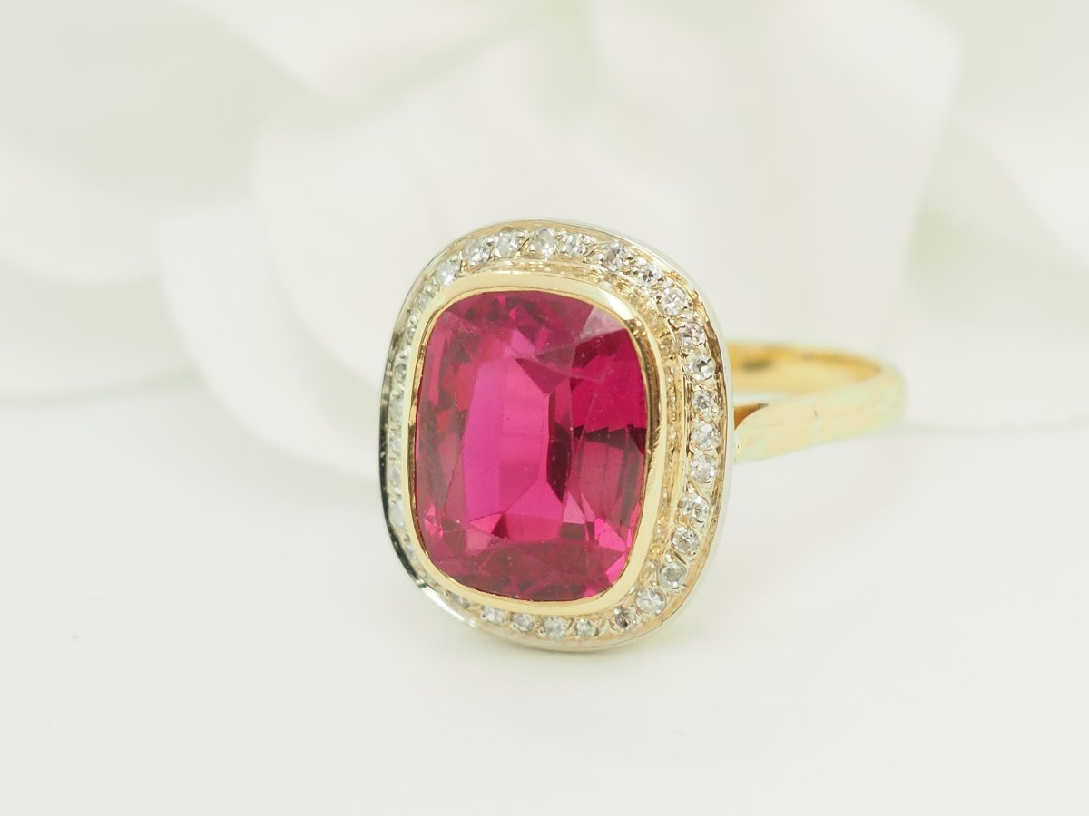 Bague Art nouveau en or jaune rubis de Verneuil et diamants-photo-4