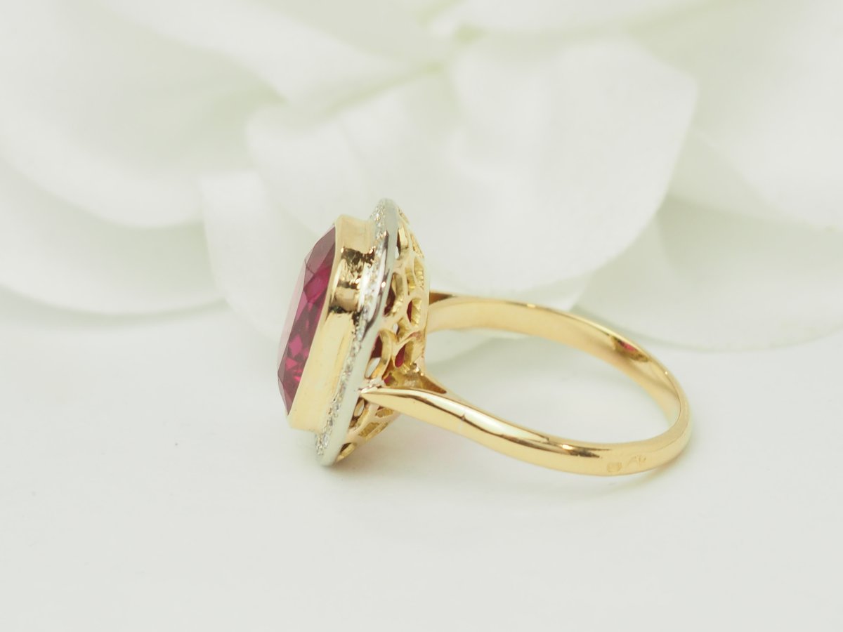 Bague Art nouveau en or jaune rubis de Verneuil et diamants-photo-1