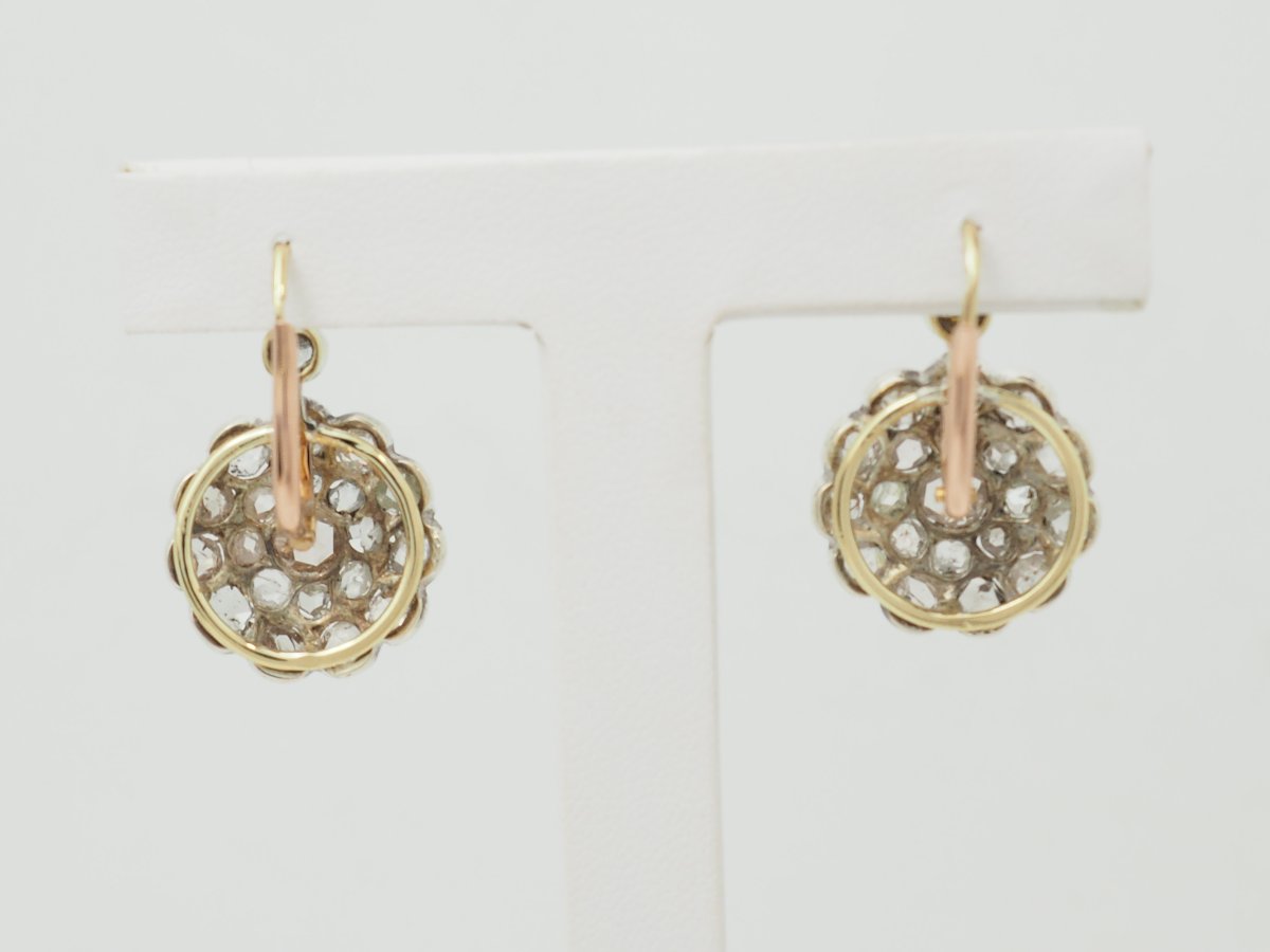 Boucles d'oreilles dormeuses Napoléon III en or argent et diamants taille rose -photo-1