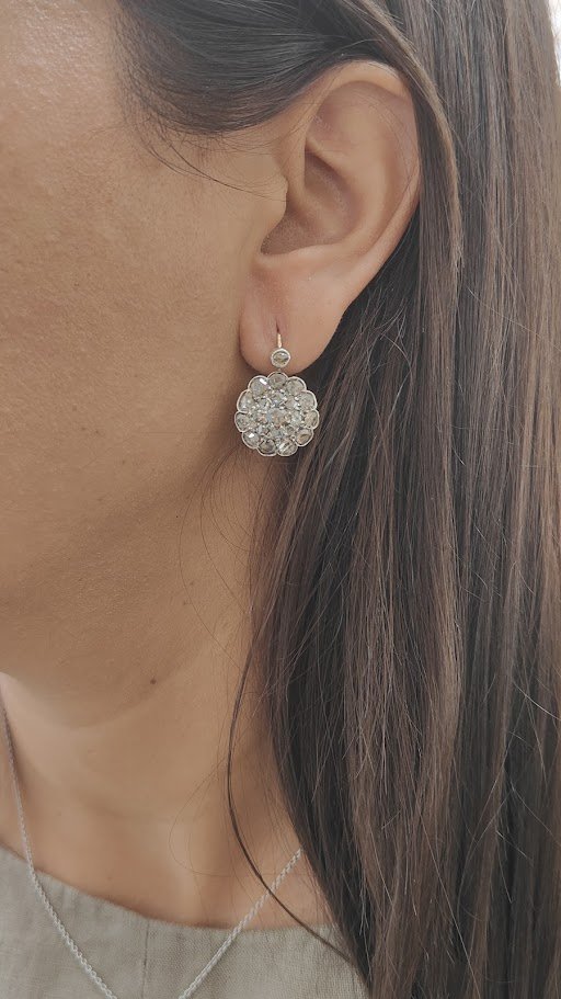 Boucles d'oreilles dormeuses Napoléon III en or argent et diamants taille rose -photo-5