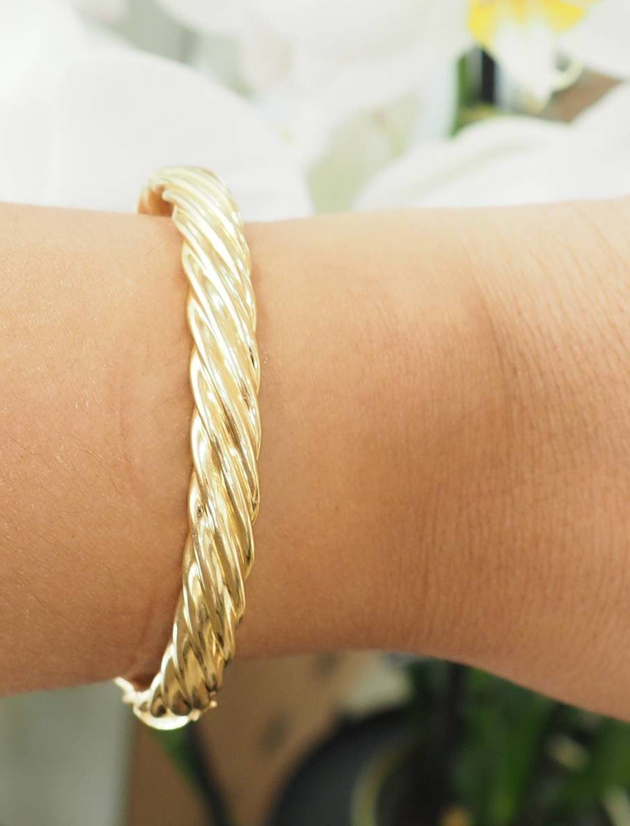 Bracelet jonc torsadé en or jaune -photo-2