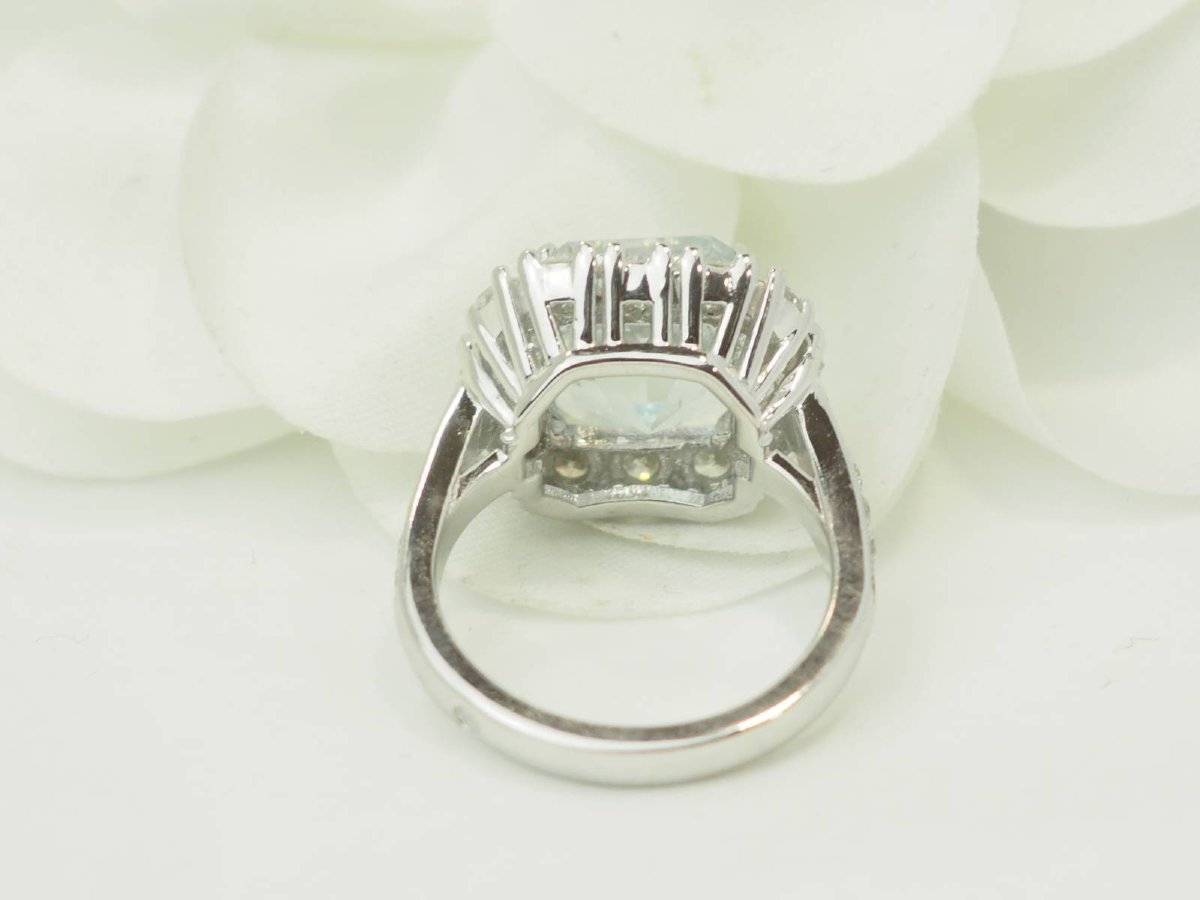 Bague entourage en or blanc aigue-marine naturelle non traitée 6 cts diamants E VS1 -photo-5