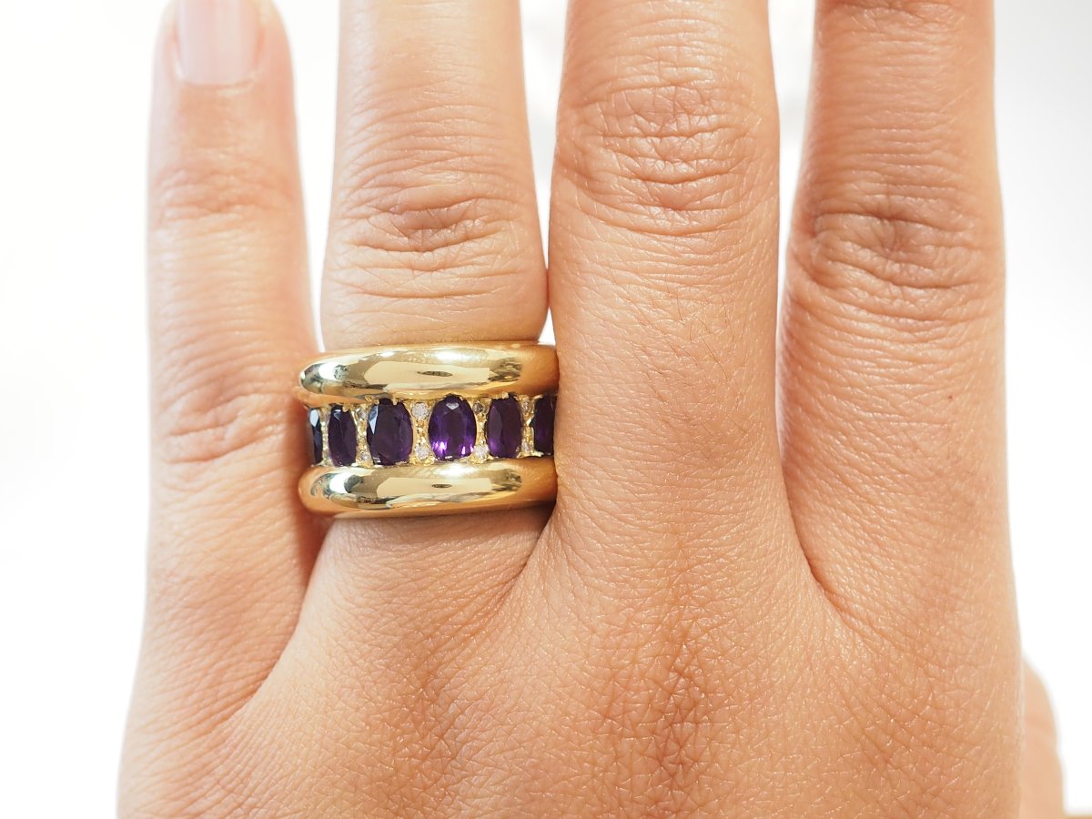 18-karat Yellow Gold Cocktail Ring With Amethysts And Diamonds-photo-2