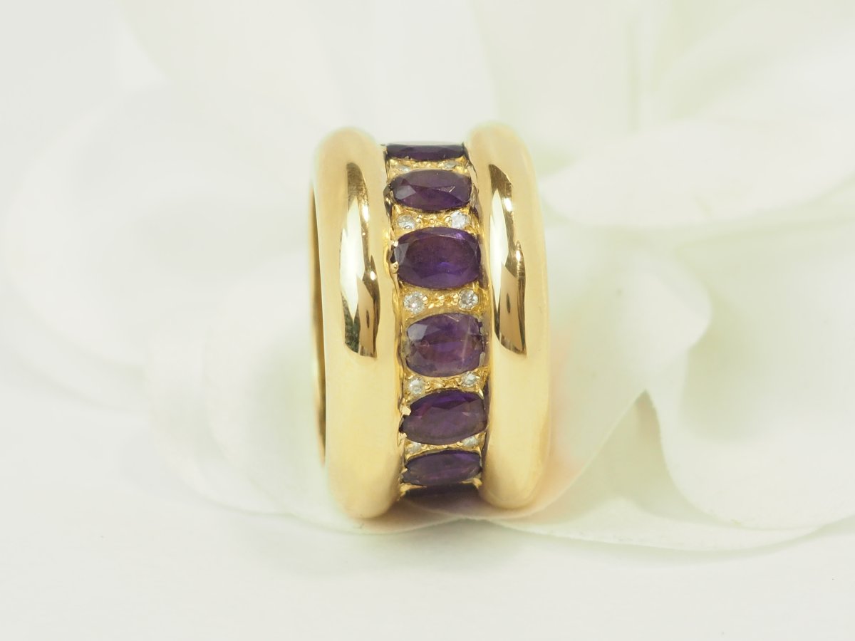 18-karat Yellow Gold Cocktail Ring With Amethysts And Diamonds-photo-3