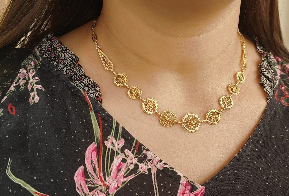 18-karat Yellow Gold Art Nouveau Draped Necklace – Filigranes – Antique -photo-2