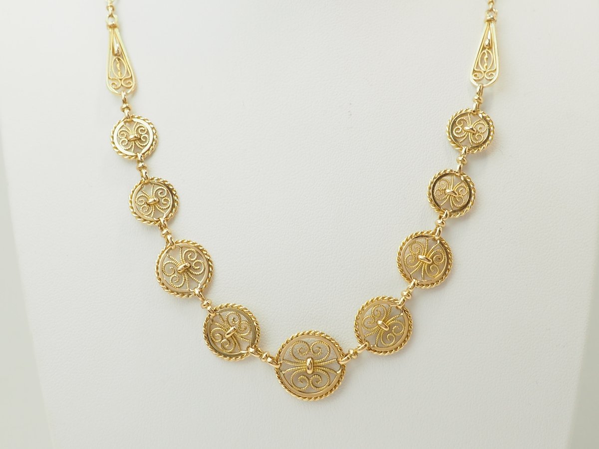 18-karat Yellow Gold Art Nouveau Draped Necklace – Filigranes – Antique -photo-3