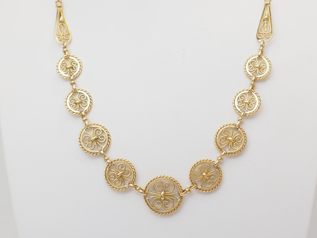 18-karat Yellow Gold Art Nouveau Draped Necklace – Filigranes – Antique -photo-4