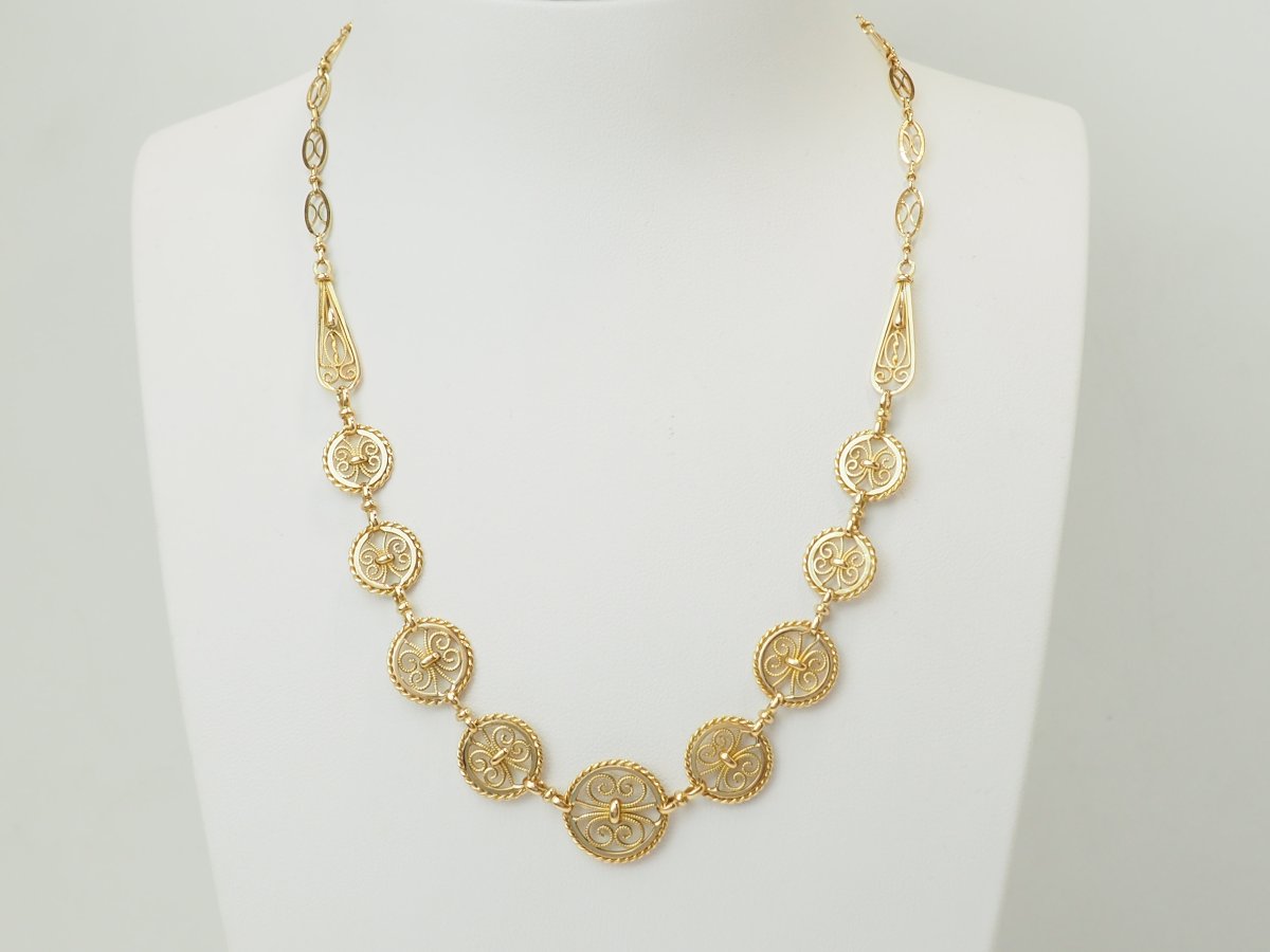 18-karat Yellow Gold Art Nouveau Draped Necklace – Filigranes – Antique -photo-1