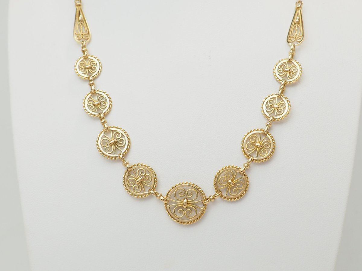 18-karat Yellow Gold Art Nouveau Draped Necklace – Filigranes – Antique -photo-2