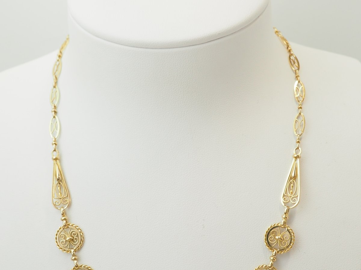 18-karat Yellow Gold Art Nouveau Draped Necklace – Filigranes – Antique -photo-3