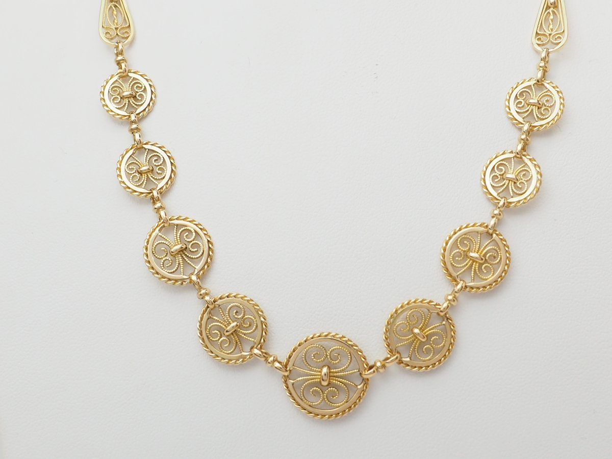 18-karat Yellow Gold Art Nouveau Draped Necklace – Filigranes – Antique -photo-4