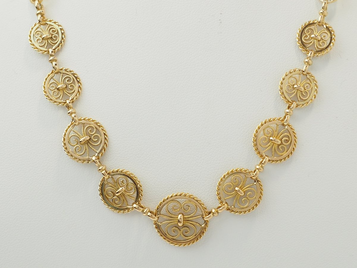 18-karat Yellow Gold Art Nouveau Draped Necklace – Filigranes – Antique -photo-6