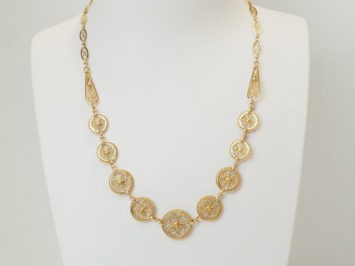18-karat Yellow Gold Art Nouveau Draped Necklace – Filigranes – Antique 