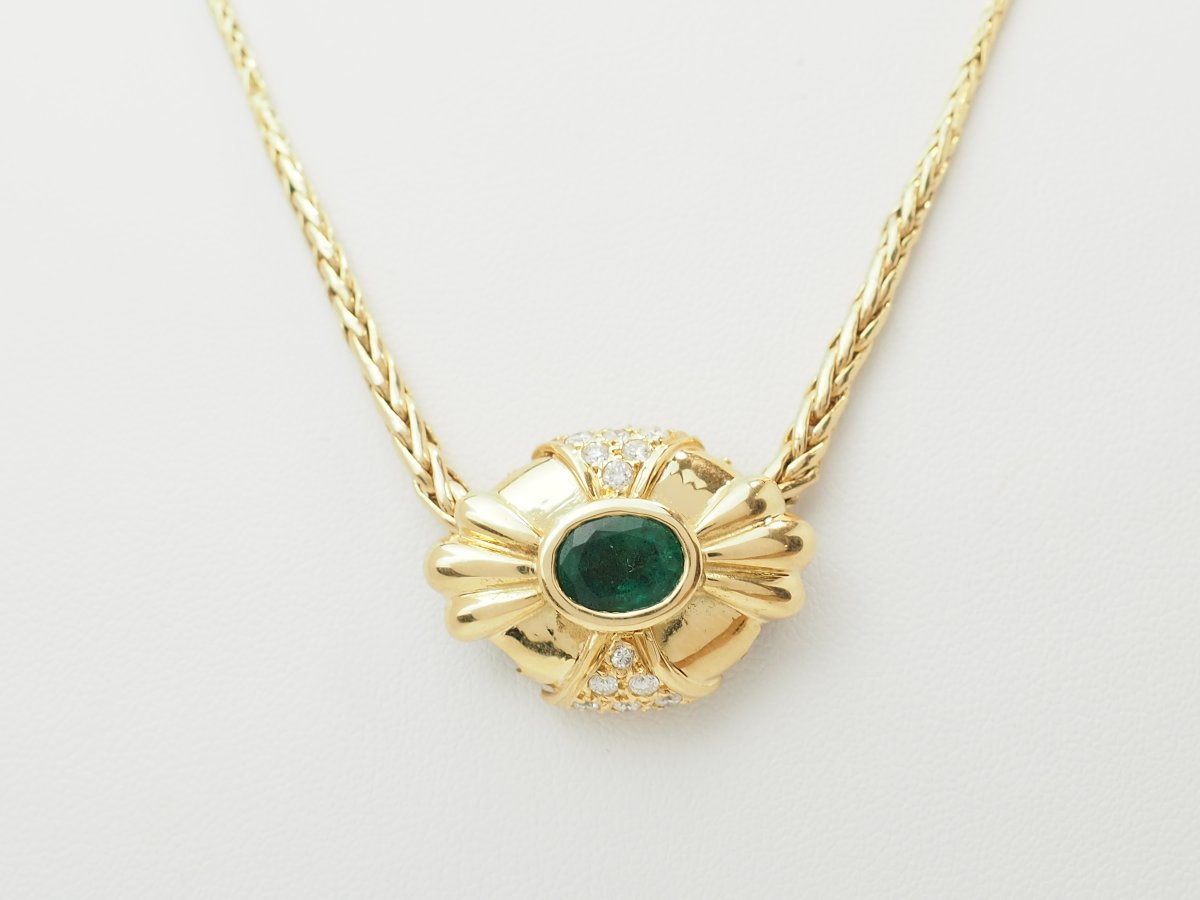 pendentif émeraude naturelle et diamants en or jaune-photo-7