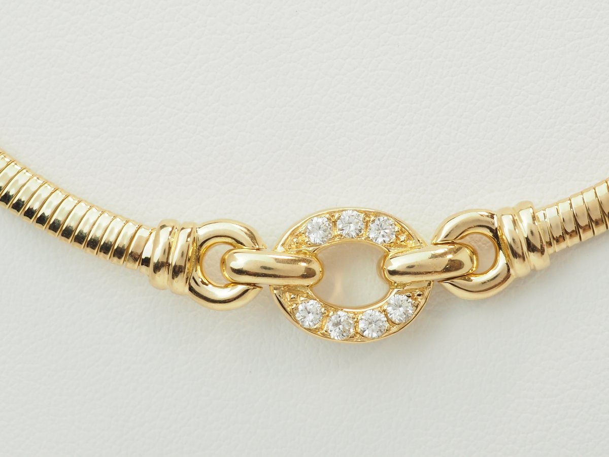 18-karat Yellow Gold Tubogas Choker Necklace With Diamonds-photo-4