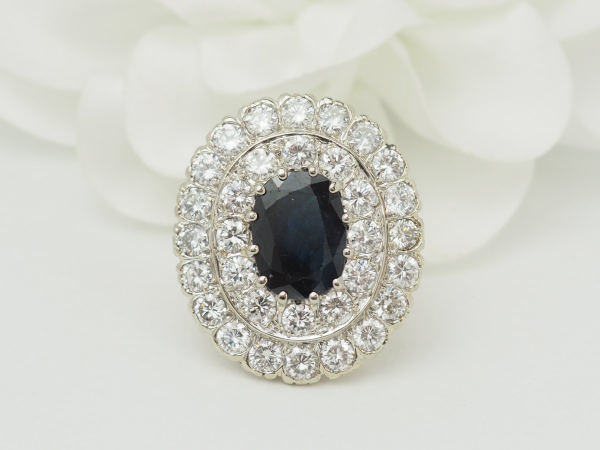 Double-banded Pompadour Ring With 5.10 Ct Of Sapphires And 4.41 Ct Of Diamonds-photo-3