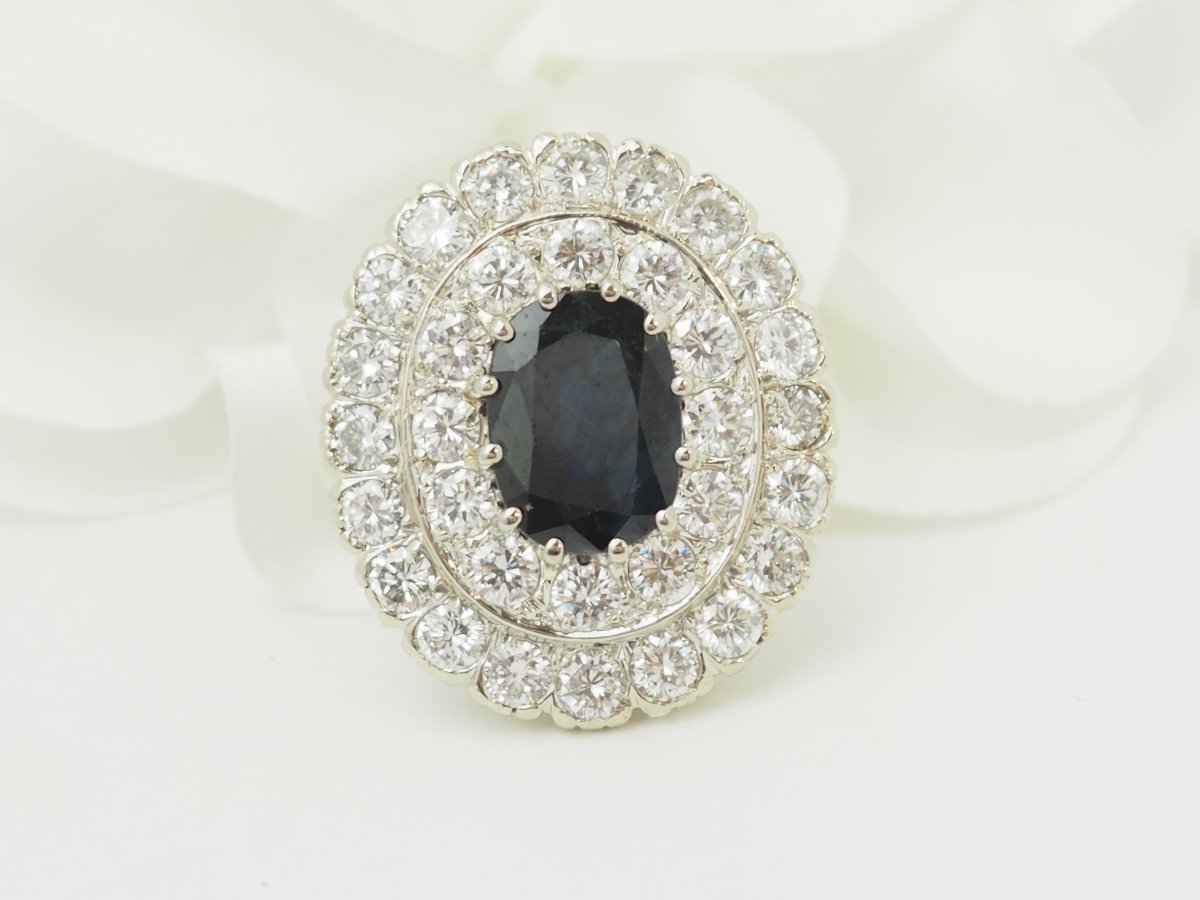 Double-banded Pompadour Ring With 5.10 Ct Of Sapphires And 4.41 Ct Of Diamonds