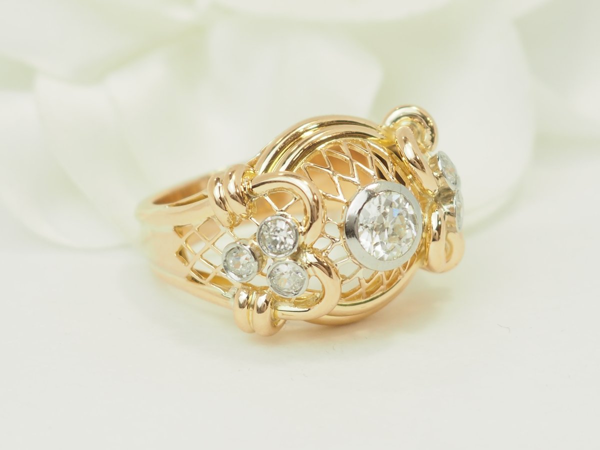 Vintage 18-karat Yellow Gold Tank Ring – 0.50-carat Diamond-photo-3