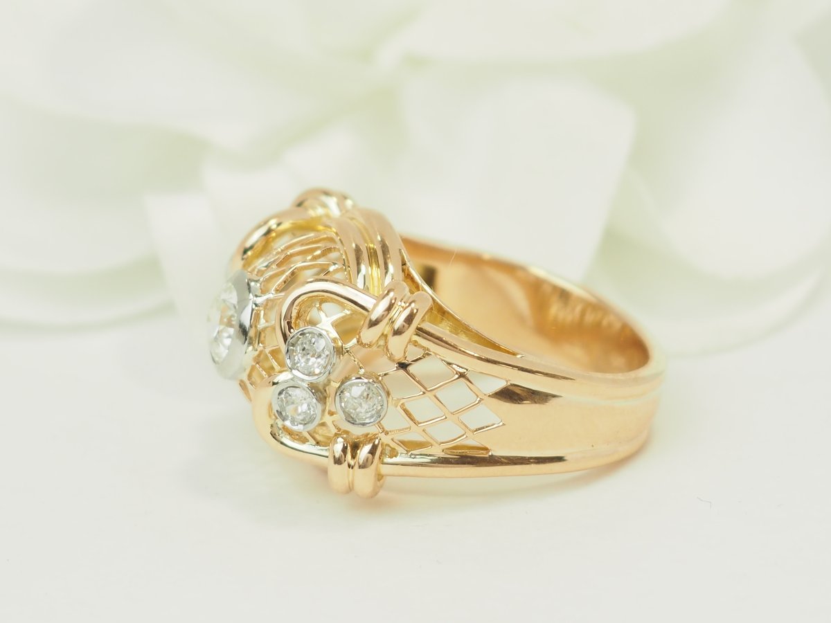 Vintage 18-karat Yellow Gold Tank Ring – 0.50-carat Diamond-photo-4