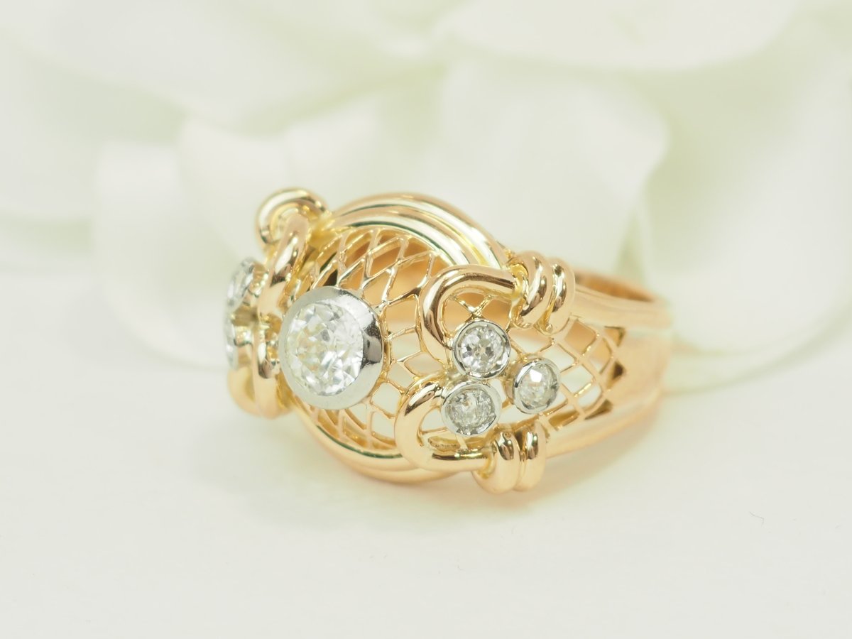 Vintage 18-karat Yellow Gold Tank Ring – 0.50-carat Diamond-photo-2