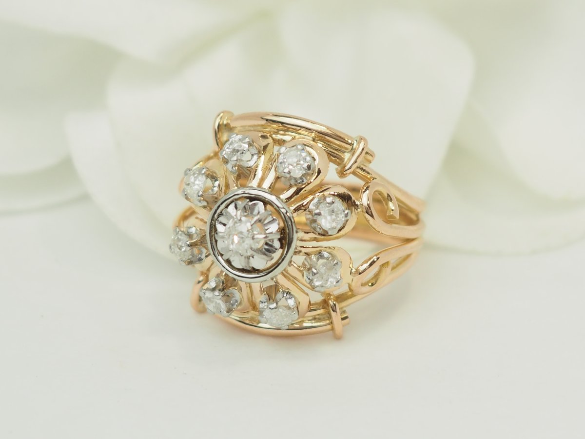 Bague Tank années 1940 en or jaune et platine – Diamant 0,40 ct-photo-3