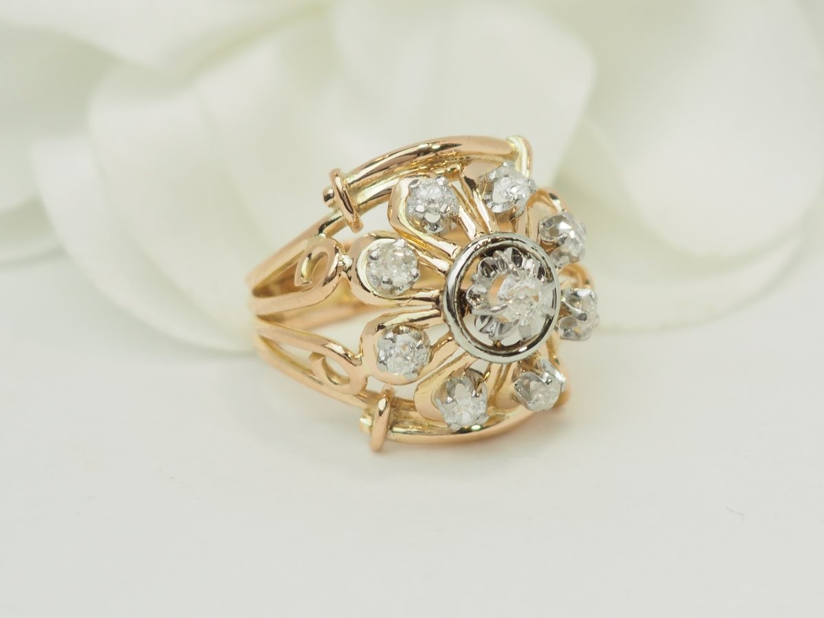 Bague Tank années 1940 en or jaune et platine – Diamant 0,40 ct-photo-4
