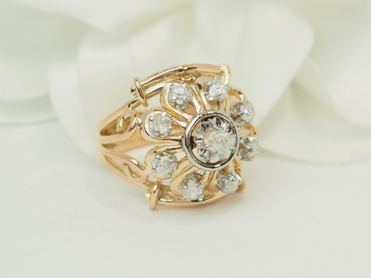 Bague Tank années 1940 en or jaune et platine – Diamant 0,40 ct-photo-1