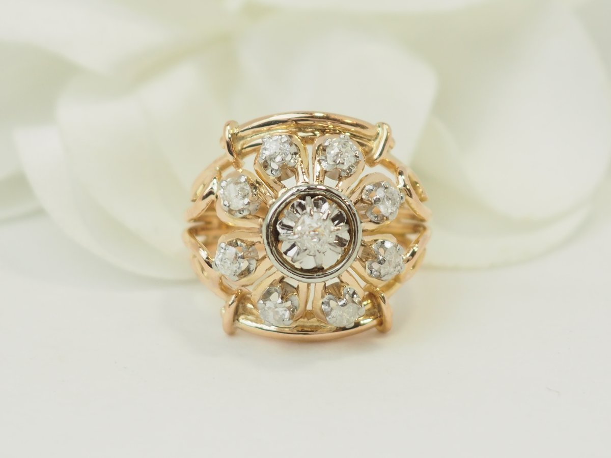Bague Tank années 1940 en or jaune et platine – Diamant 0,40 ct-photo-3
