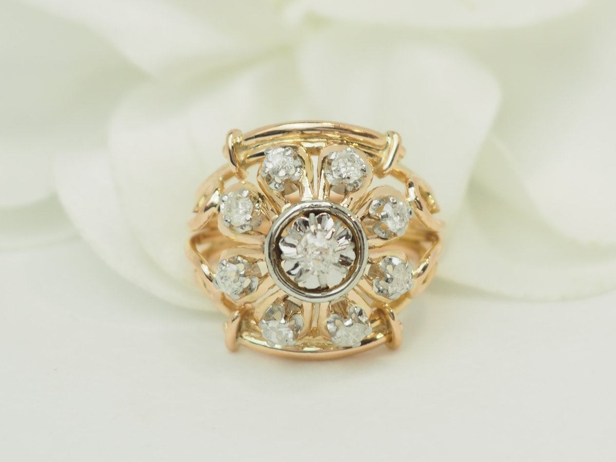 Bague Tank années 1940 en or jaune et platine – Diamant 0,40 ct