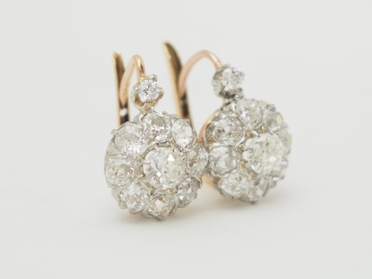 Dormeuses marguerite anciennes en or, platine et diamants – 2,20 ct-photo-5