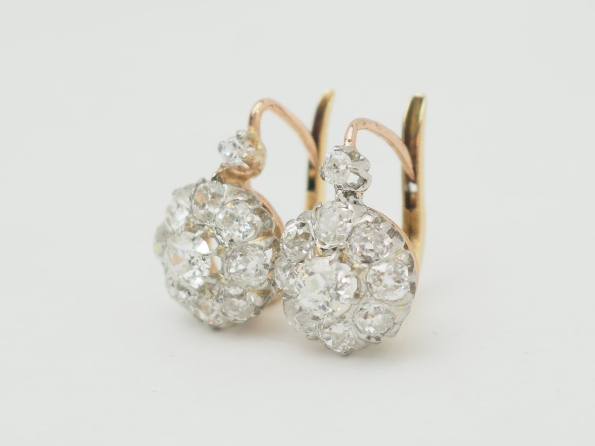 Dormeuses marguerite anciennes en or, platine et diamants – 2,20 ct-photo-6