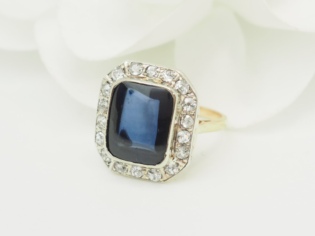 Vintage Art Nouveau Ring With A Verneuil Sapphire And Diamonds-photo-4