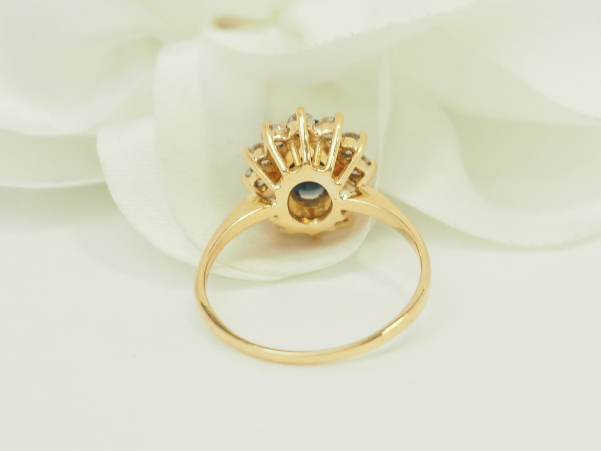 Bague marguerite saphir 2 ct diamants or jaune -photo-3