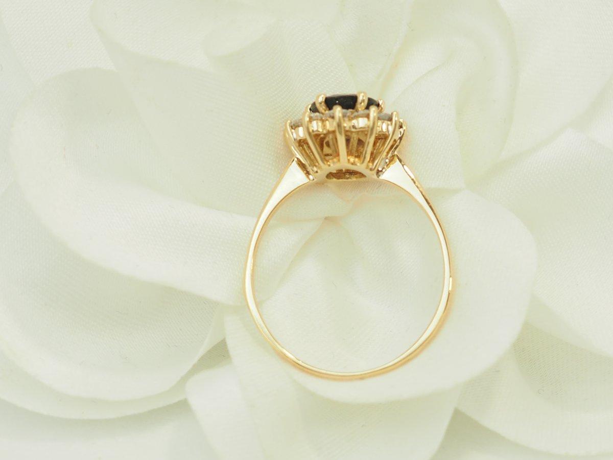 Bague marguerite saphir 2 ct diamants or jaune -photo-4