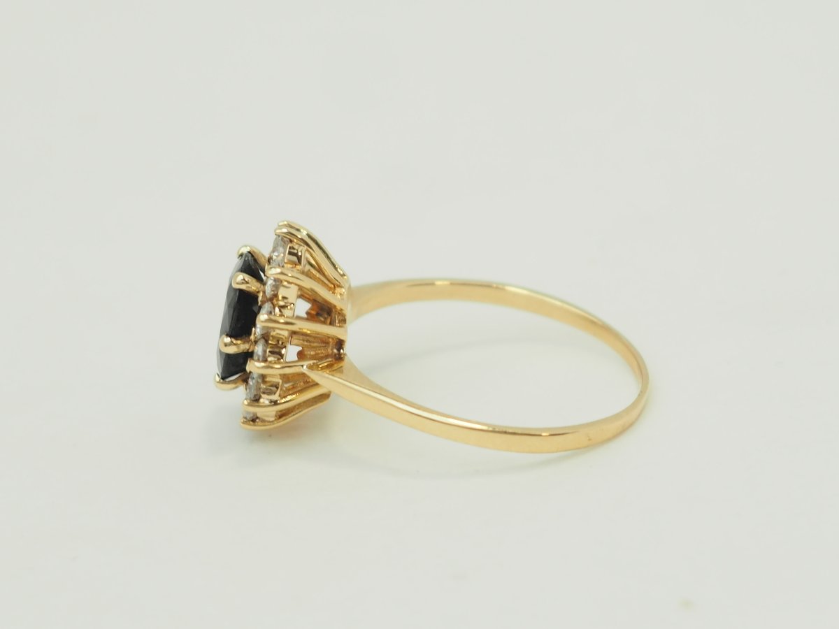 Bague marguerite saphir 2 ct diamants or jaune -photo-4