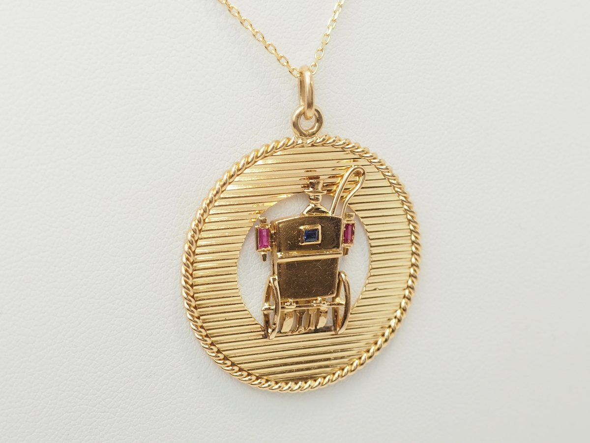 Pendentif ancien Mellerio Paris Fiacre Or Jaune 18 Carats – Diamètre 33-photo-3