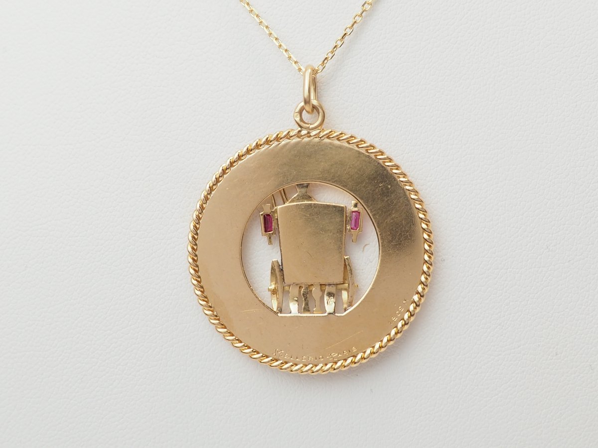 Pendentif ancien Mellerio Paris Fiacre Or Jaune 18 Carats – Diamètre 33-photo-3