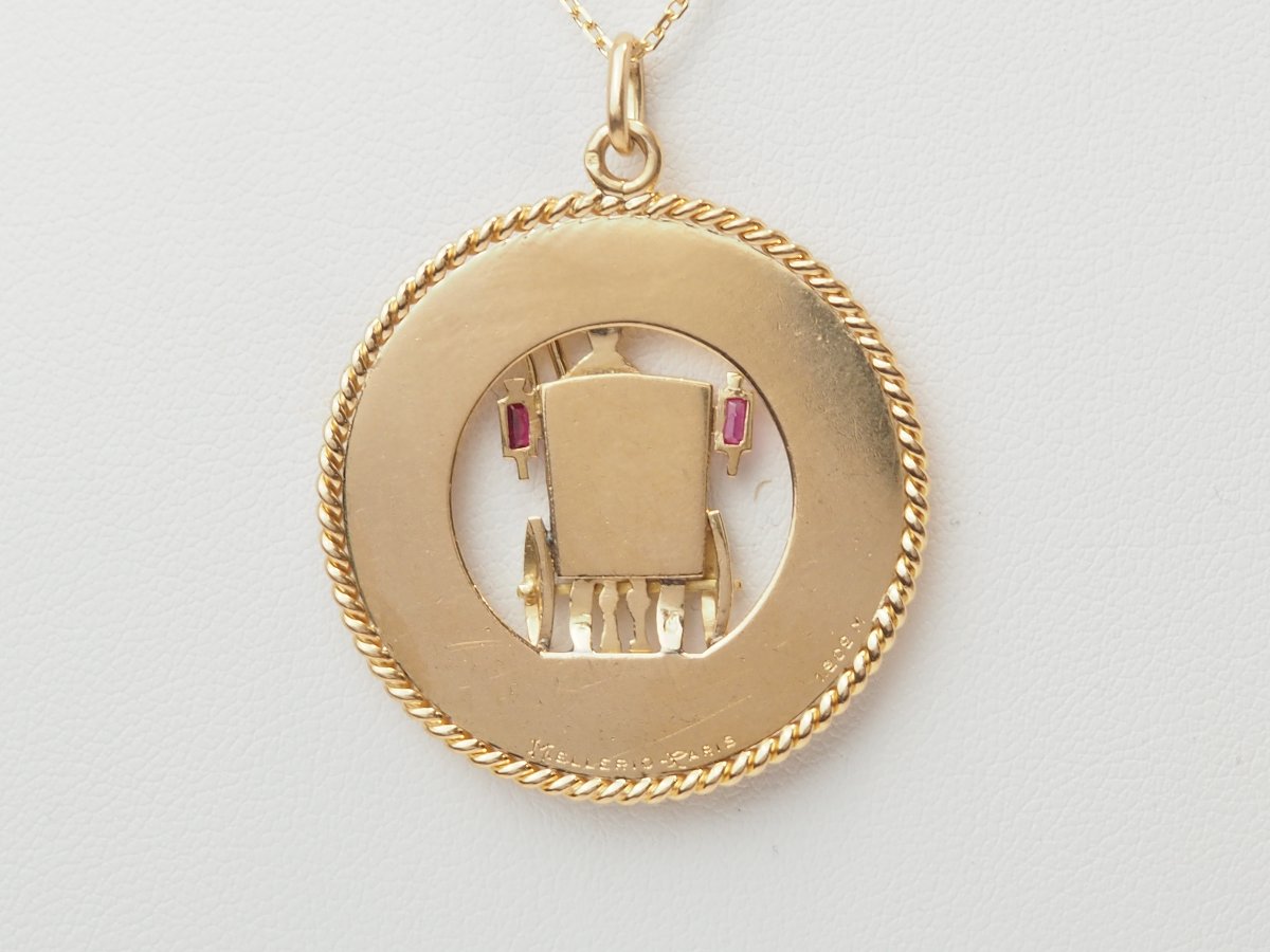 Pendentif ancien Mellerio Paris Fiacre Or Jaune 18 Carats – Diamètre 33-photo-4