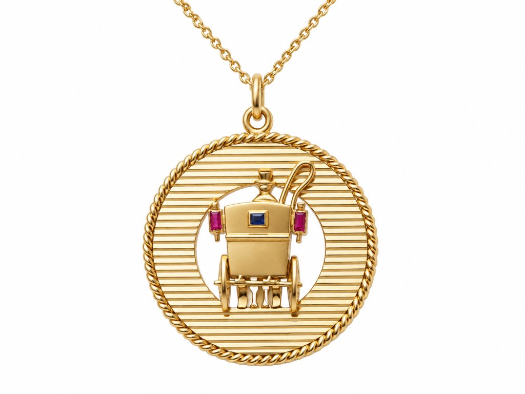 Pendentif ancien Mellerio Paris Fiacre Or Jaune 18 Carats – Diamètre 33
