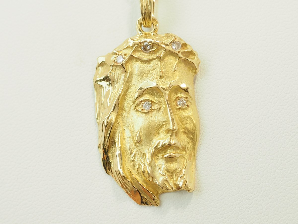 Pendentif Tête du Christ en or jaune 18 carats et diamants 0,10 ct-photo-4